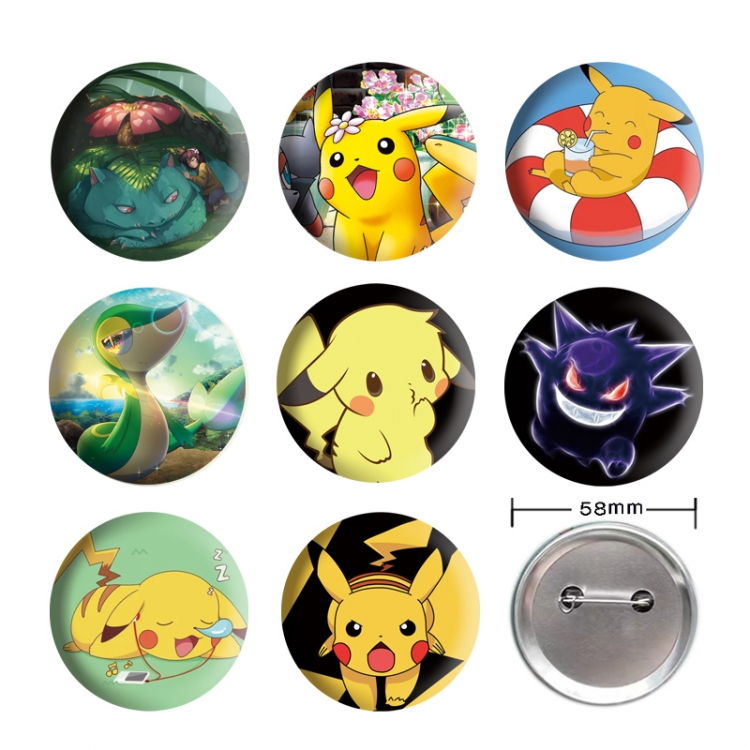 Pokemon Anime tinplate brooch badge 58mm a set of 8