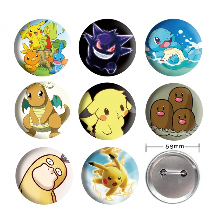 Pokemon Anime tinplate brooch badge 58mm a set of 8