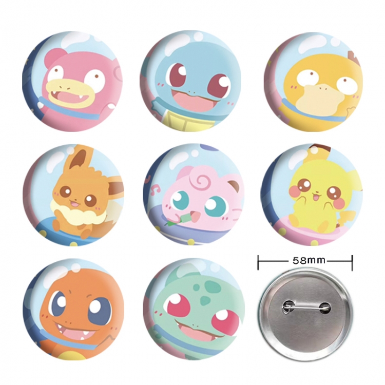 Pokemon Anime tinplate brooch badge 58mm a set of 8