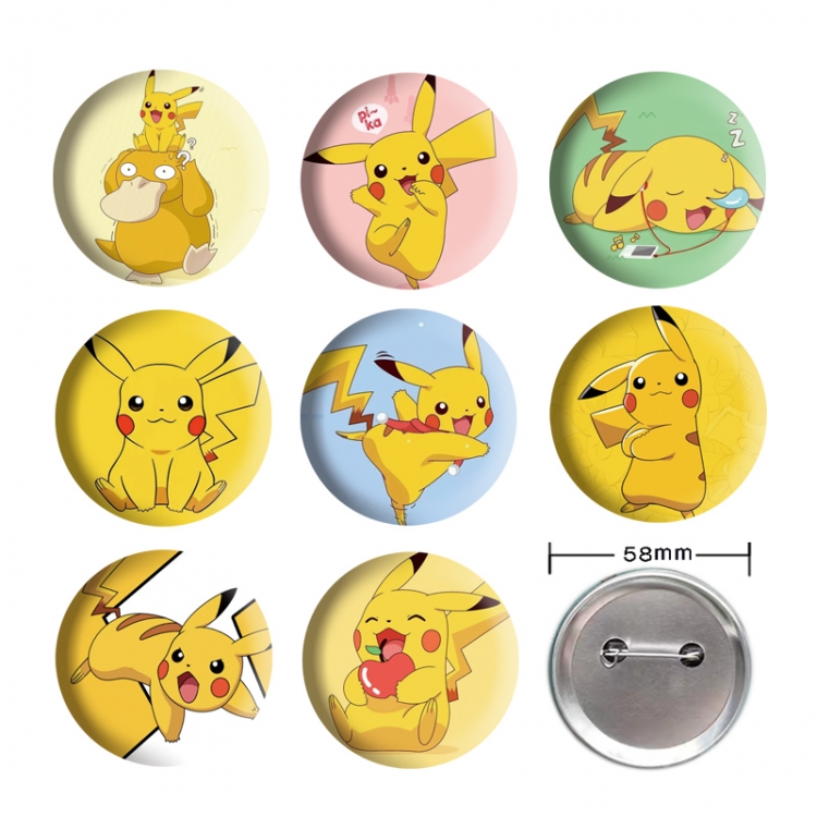 Pokemon Anime tinplate brooch badge 58mm a set of 8