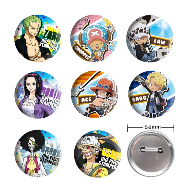 One Piece Anime tinplate brooch badge 58mm a set of 8