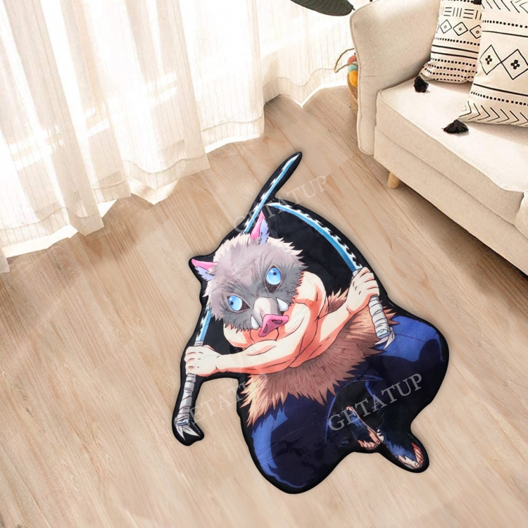 Demon Slayer Kimets Anime Surrounding Belgian Velvet Vacuum Irregular Mat Carpet Floor Mat 90x100CM