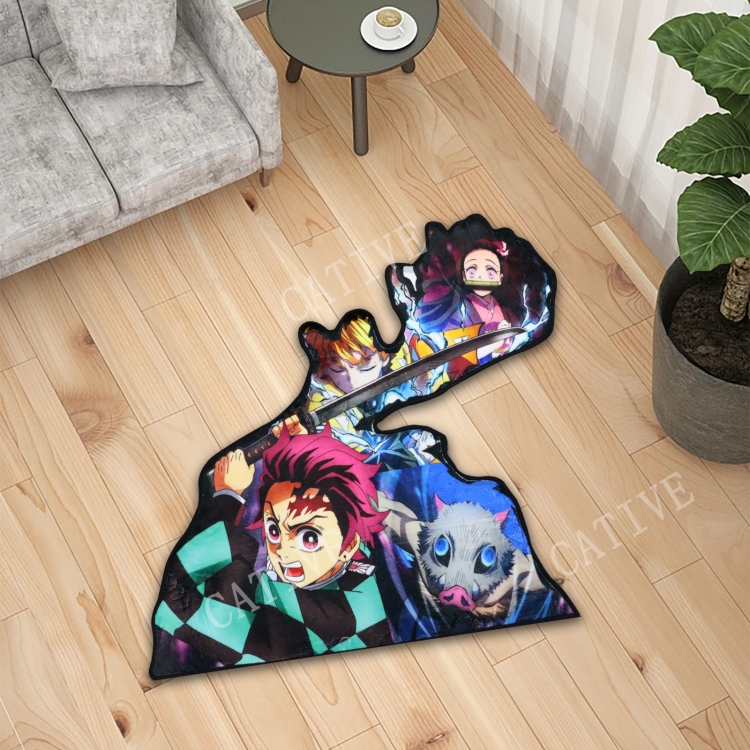 Demon Slayer Kimets Anime Surrounding Belgian Velvet Vacuum Irregular Mat Carpet Floor Mat 90x100CM