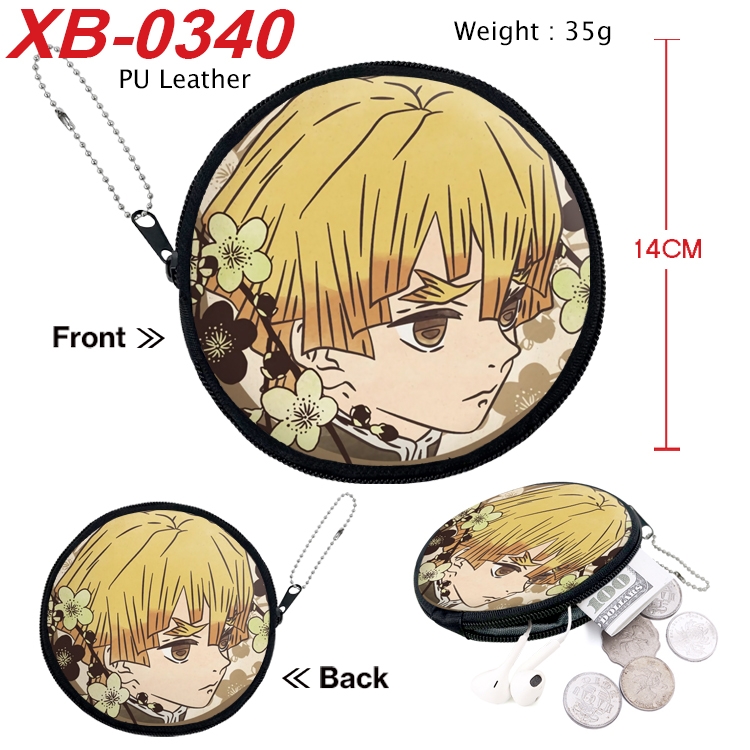 Demon Slayer Kimets Anime PU leather material circular zipper zero wallet 14cm