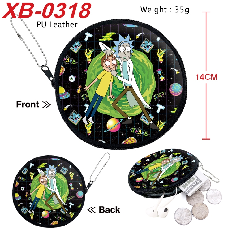Rick and Morty Anime PU leather material circular zipper zero wallet 14cm