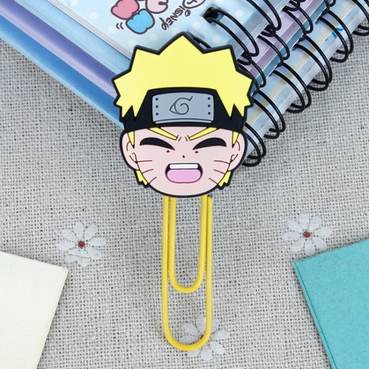 Naruto U-shaped PVC soft rubber bookmark metal clip stationery colored paper clip price for 20 pcs