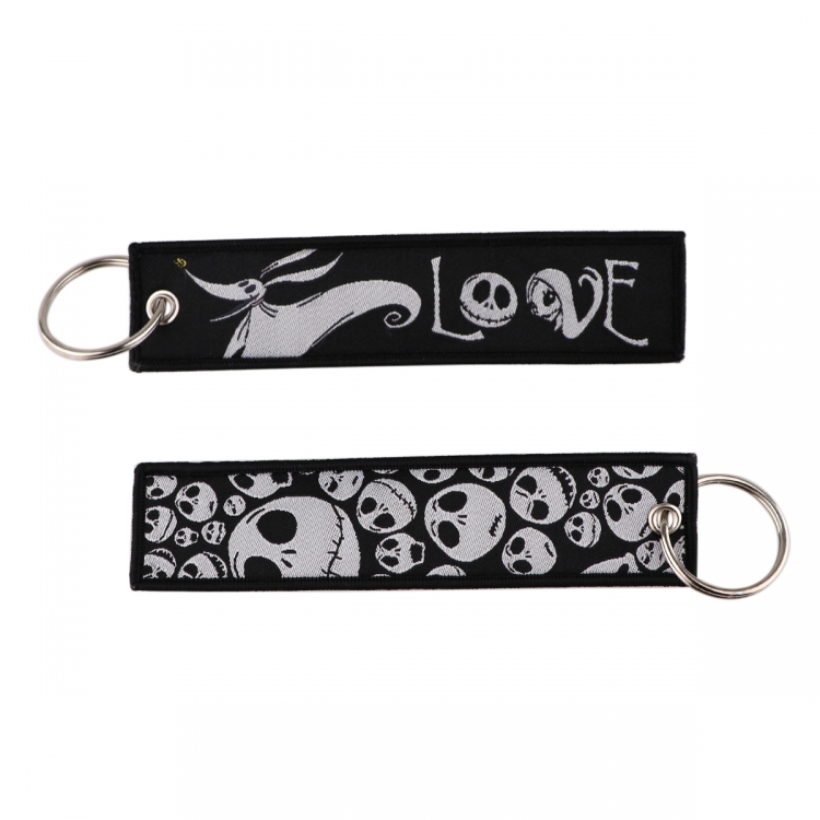 Skeleton Jack Double sided color woven label keychain with thickened hanging rope 13x3cm 10G price for 5 pcs