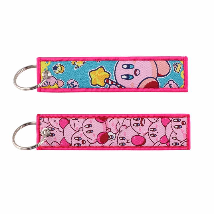 Kirby Double sided color woven label keychain with thickened hanging rope 13x3cm 10G price for 5 pcs