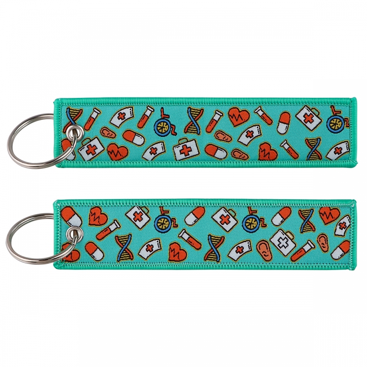 Doctor's Pills Double sided color woven label keychain with thickened hanging rope 13x3cm 10G price for 5 pcs