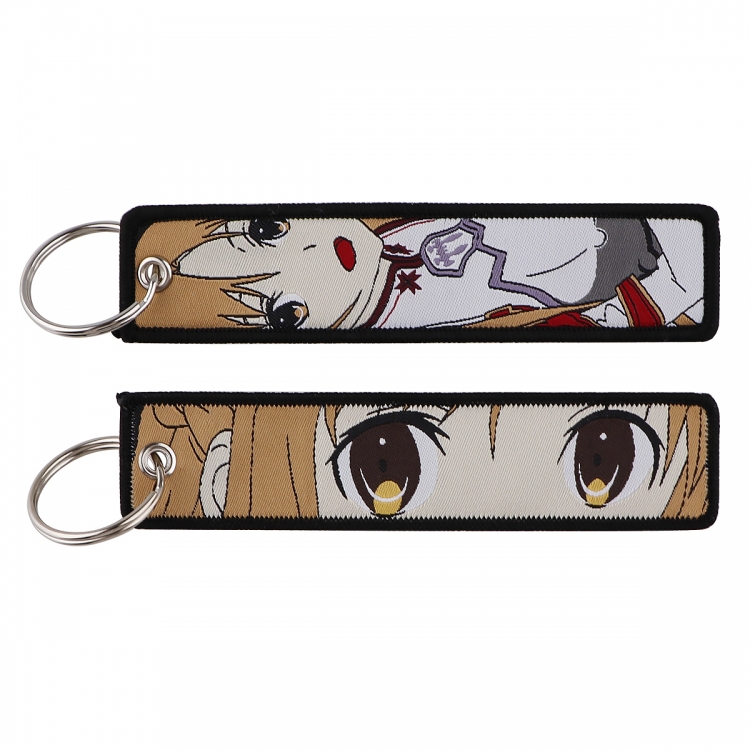 Sword Art Online Double sided color woven label keychain with thickened hanging rope 13x3cm 10G price for 5 pcs