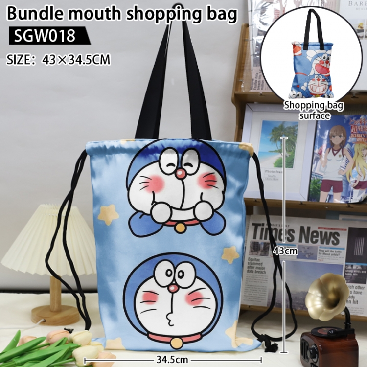Doraemon Anime double-sided double-layer printed drawstring shopping bag 43X34.5cm (can be lifted and backed)