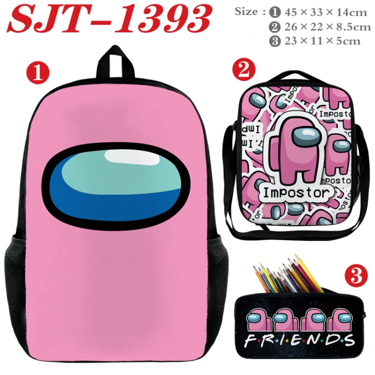 Among us Anime nylon canvas backpack pencil case crossbody bag three piece set 45x33x14cm