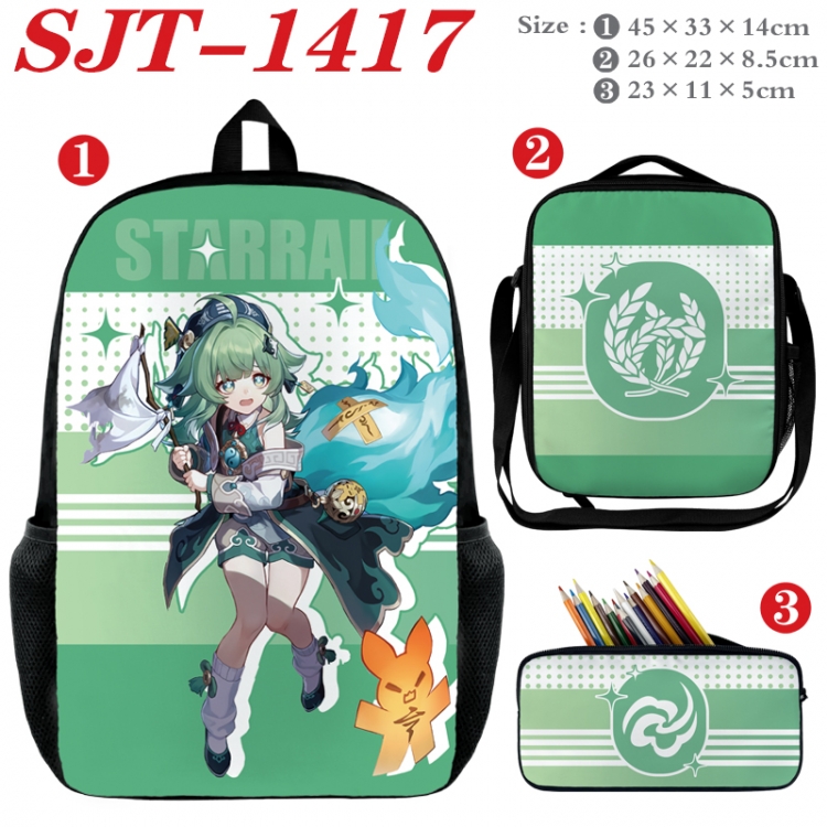 Honkai: Star Rail Anime nylon canvas backpack pencil case crossbody bag three piece set 45x33x14cm