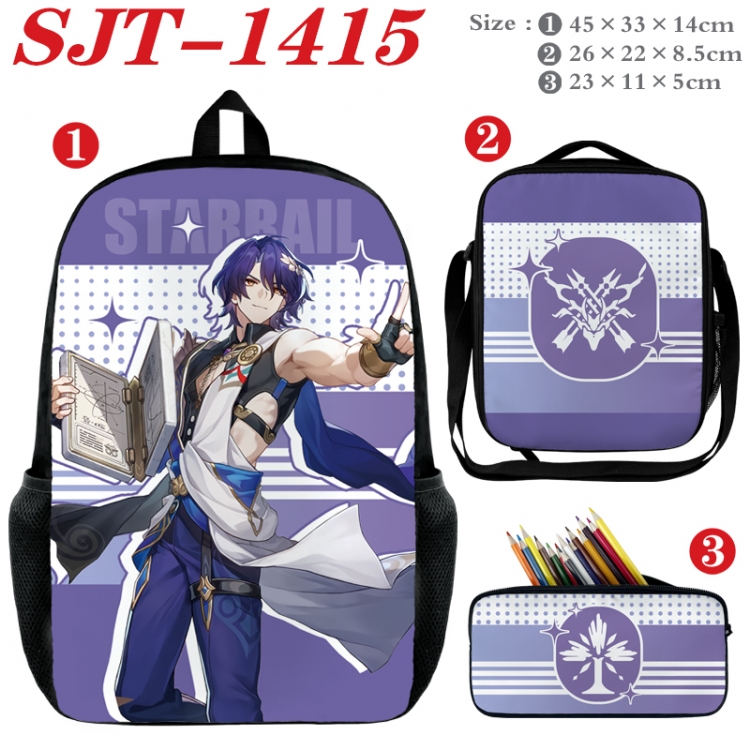 Honkai: Star Rail Anime nylon canvas backpack pencil case crossbody bag three piece set 45x33x14cm
