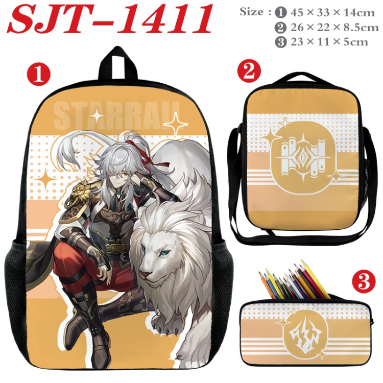 Honkai: Star Rail Anime nylon canvas backpack pencil case crossbody bag three piece set 45x33x14cm