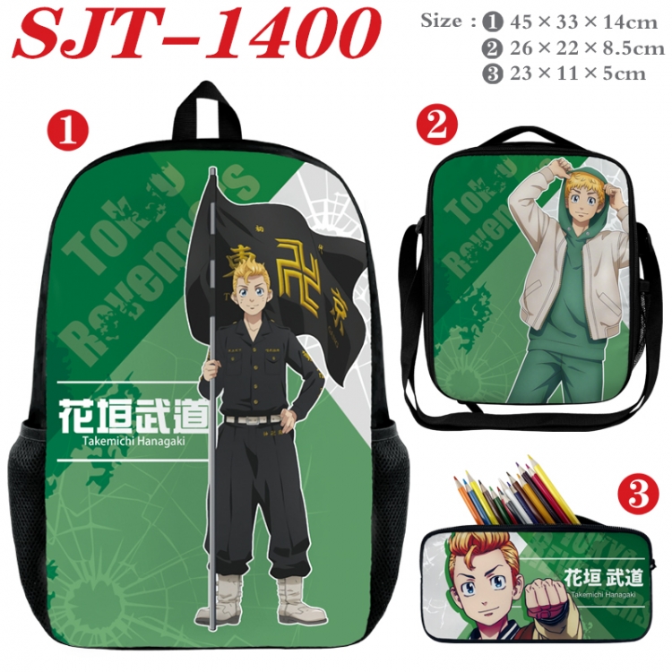 Tokyo Revengers Anime nylon canvas backpack pencil case crossbody bag three piece set 45x33x14cm