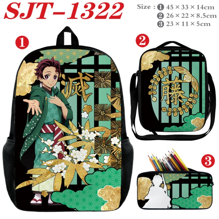 Demon Slayer Kimets Anime nylon canvas backpack pencil case crossbody bag three piece set 45x33x14cm