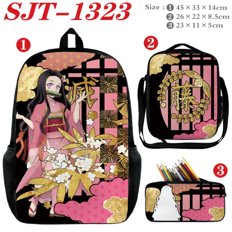 Demon Slayer Kimets Anime nylon canvas backpack pencil case crossbody bag three piece set 45x33x14cm
