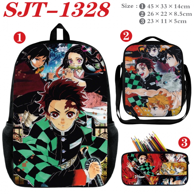 Demon Slayer Kimets Anime nylon canvas backpack pencil case crossbody bag three piece set 45x33x14cm