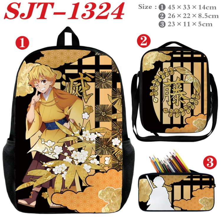 Demon Slayer Kimets Anime nylon canvas backpack pencil case crossbody bag three piece set 45x33x14cm