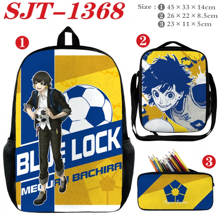BLUE LOCK Anime nylon canvas backpack pencil case crossbody bag three piece set 45x33x14cm