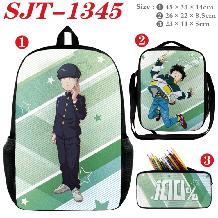 Mob Psycho 100 Anime nylon canvas backpack pencil case crossbody bag three piece set 45x33x14cm
