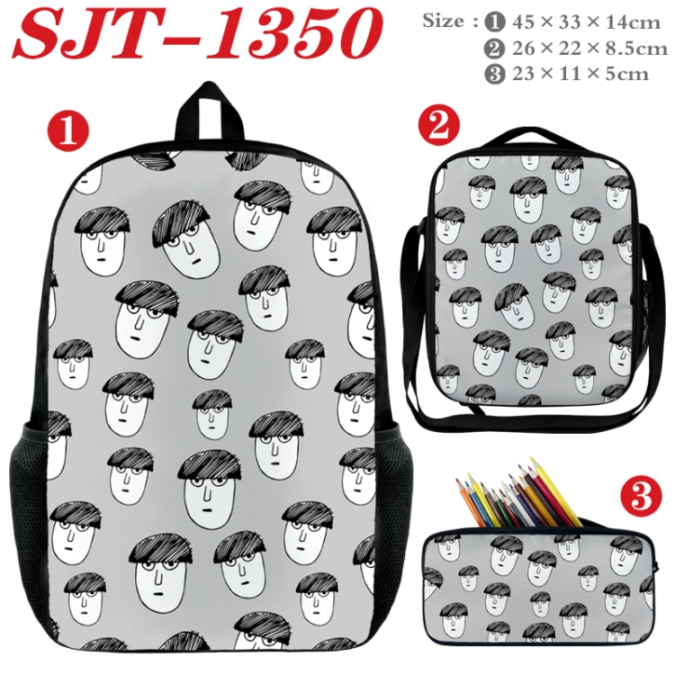 Mob Psycho 100 Anime nylon canvas backpack pencil case crossbody bag three piece set 45x33x14cm