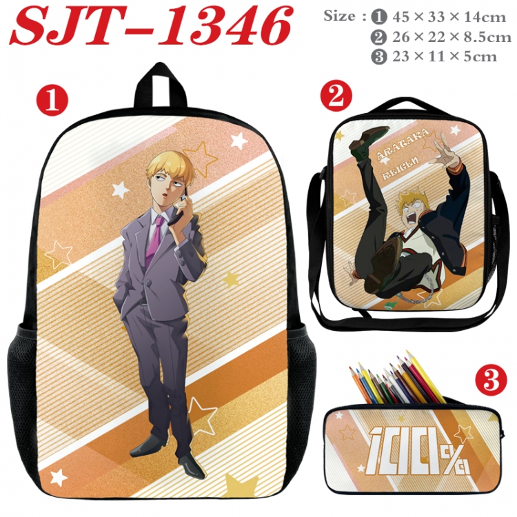 Mob Psycho 100 Anime nylon canvas backpack pencil case crossbody bag three piece set 45x33x14cm