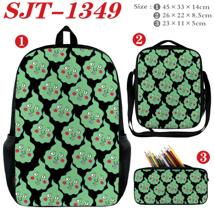 Mob Psycho 100 Anime nylon canvas backpack pencil case crossbody bag three piece set 45x33x14cm