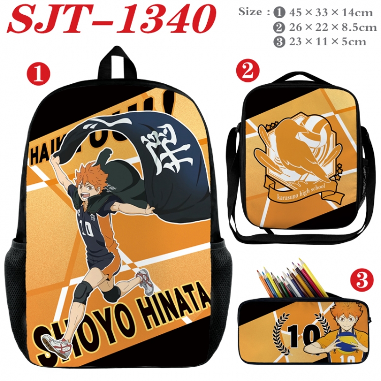  Haikyuu!! Anime nylon canvas backpack pencil case crossbody bag three piece set 45x33x14cm
