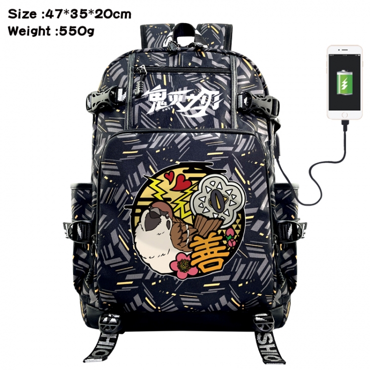 Demon Slayer Kimets Anime data cable camouflage print USB backpack schoolbag 47x35x20cm