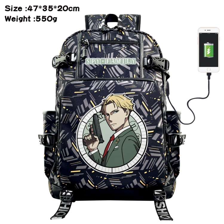 SPY×FAMILY Anime data cable camouflage print USB backpack schoolbag 47x35x20cm