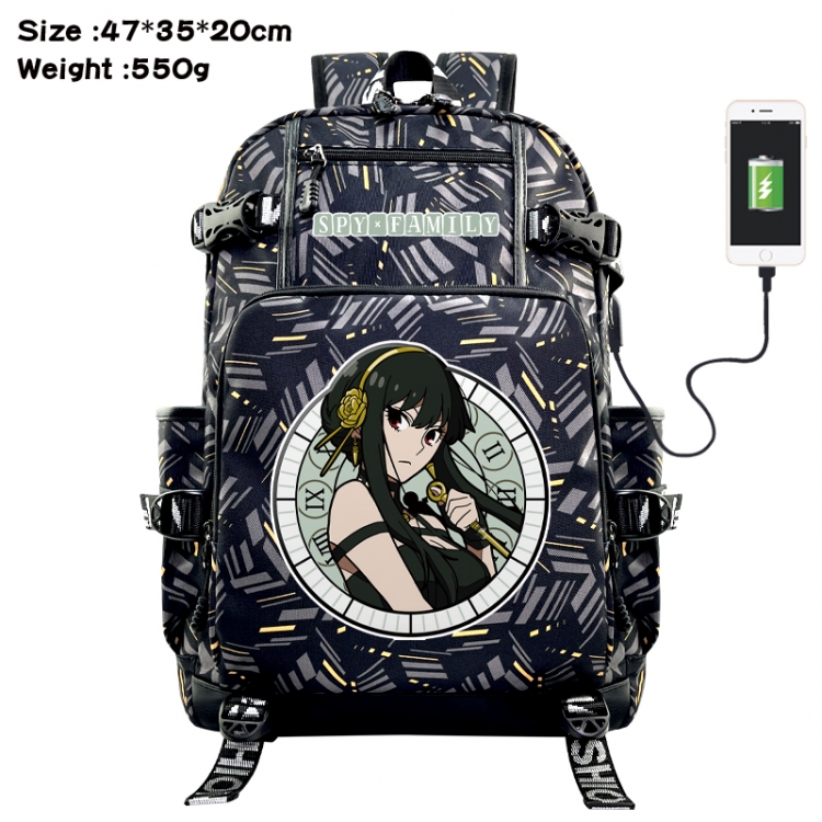 SPY×FAMILY Anime data cable camouflage print USB backpack schoolbag 47x35x20cm