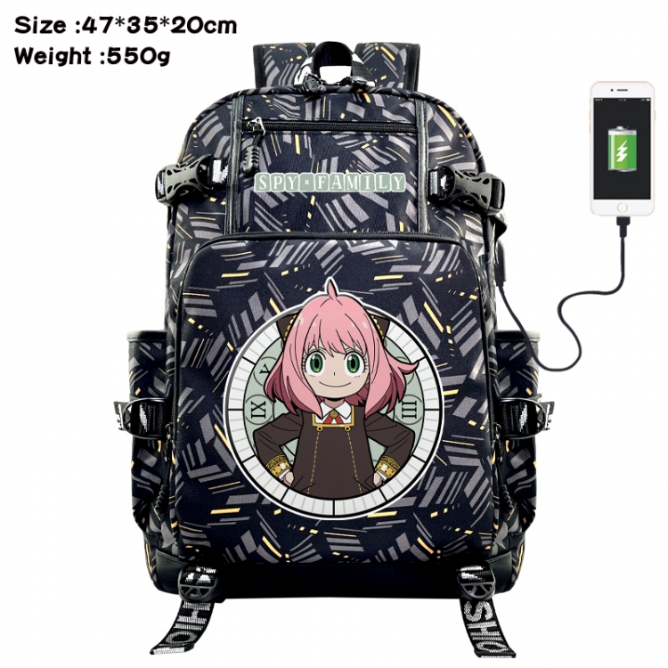 SPY×FAMILY Anime data cable camouflage print USB backpack schoolbag 47x35x20cm