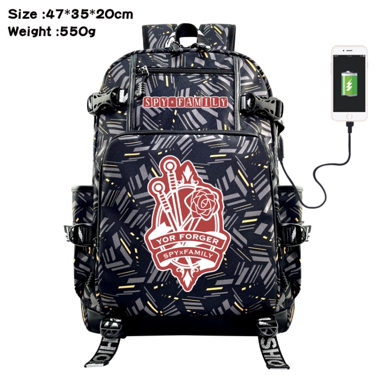 SPY×FAMILY Anime data cable camouflage print USB backpack schoolbag 47x35x20cm