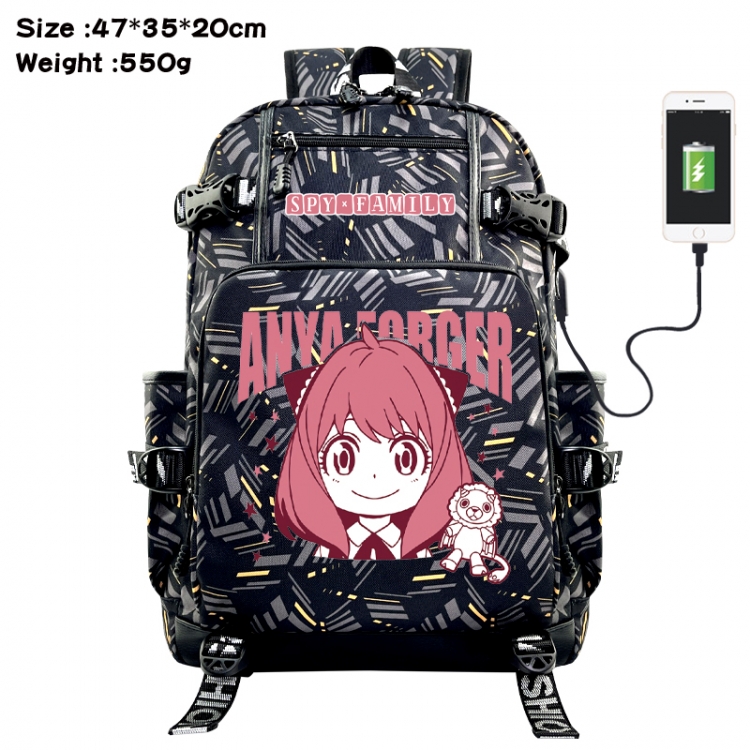 SPY×FAMILY Anime data cable camouflage print USB backpack schoolbag 47x35x20cm