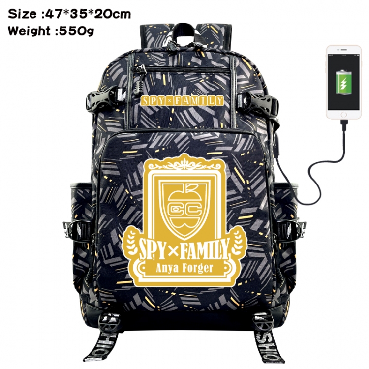 SPY×FAMILY Anime data cable camouflage print USB backpack schoolbag 47x35x20cm