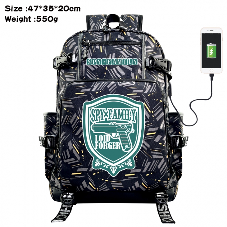 SPY×FAMILY Anime data cable camouflage print USB backpack schoolbag 47x35x20cm