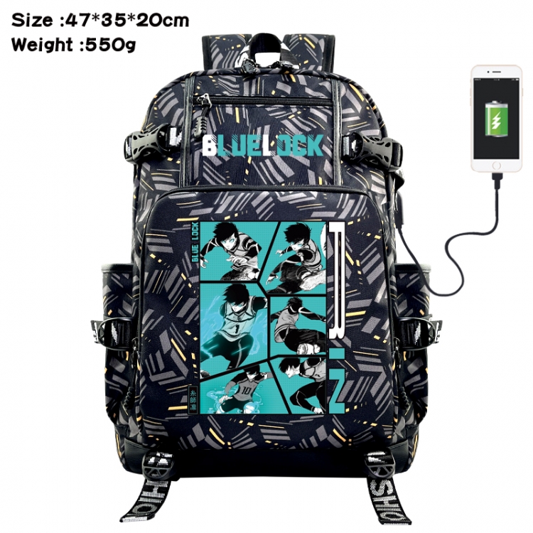 BLUE LOCK  Anime data cable camouflage print USB backpack schoolbag 47x35x20cm