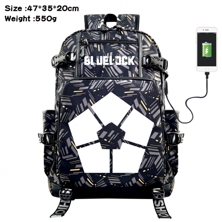 BLUE LOCK  Anime data cable camouflage print USB backpack schoolbag 47x35x20cm