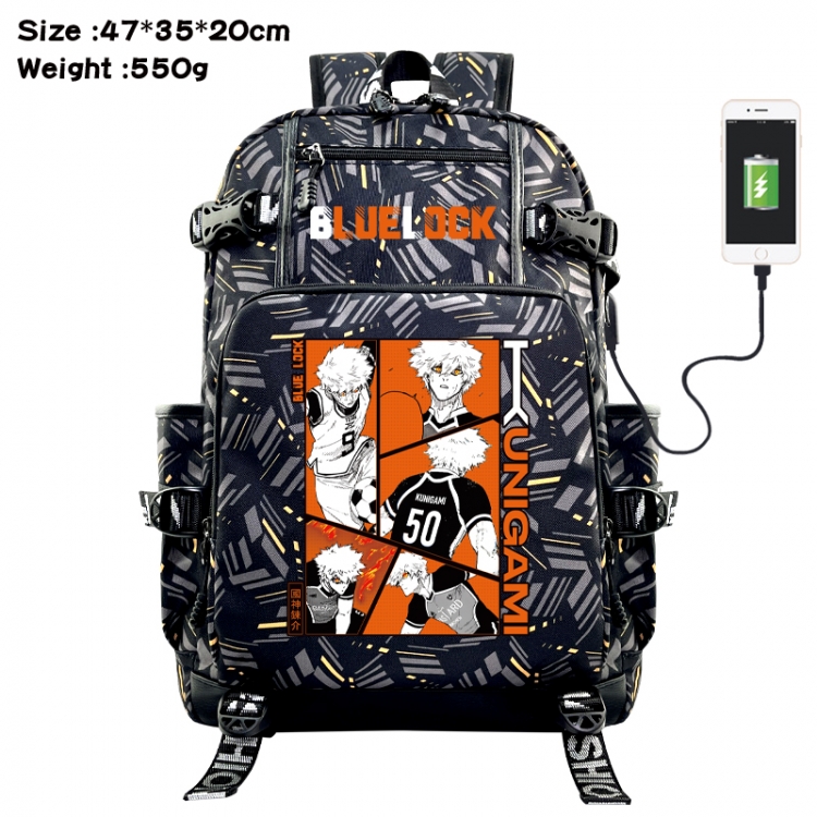 BLUE LOCK  Anime data cable camouflage print USB backpack schoolbag 47x35x20cm