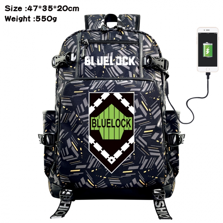 BLUE LOCK  Anime data cable camouflage print USB backpack schoolbag 47x35x20cm