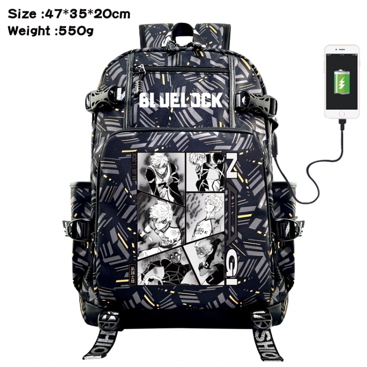 BLUE LOCK  Anime data cable camouflage print USB backpack schoolbag 47x35x20cm