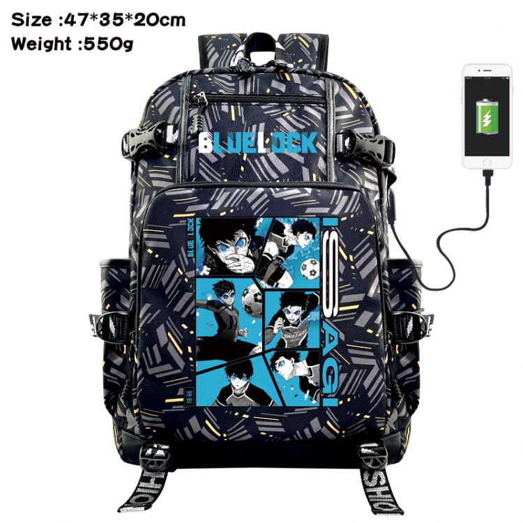 BLUE LOCK  Anime data cable camouflage print USB backpack schoolbag 47x35x20cm