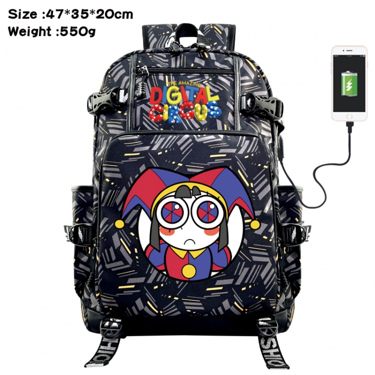 The Amazing Digital Circus Anime data cable camouflage print USB backpack schoolbag 47x35x20cm
