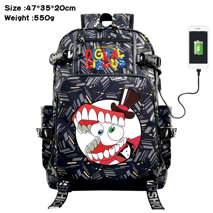 The Amazing Digital Circus Anime data cable camouflage print USB backpack schoolbag 47x35x20cm
