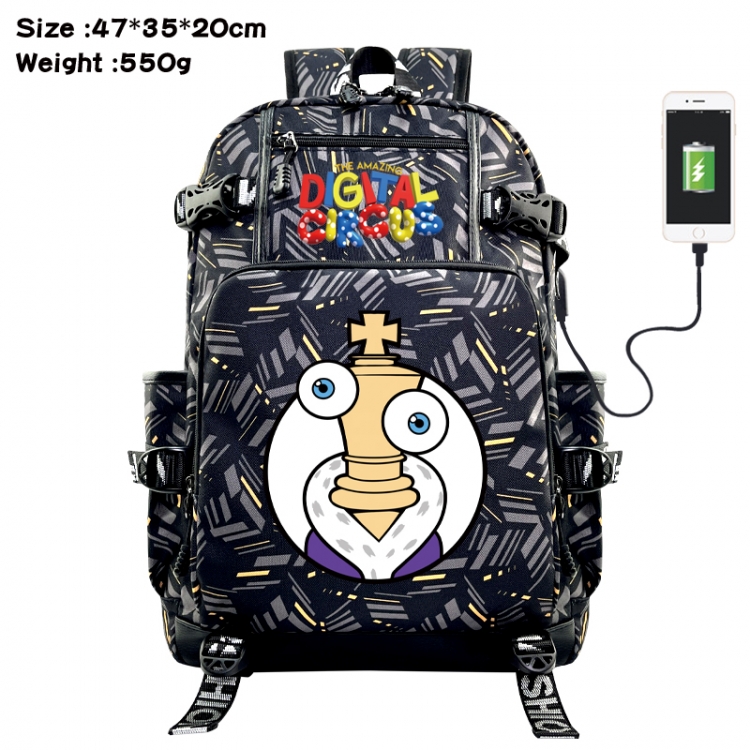 The Amazing Digital Circus Anime data cable camouflage print USB backpack schoolbag 47x35x20cm