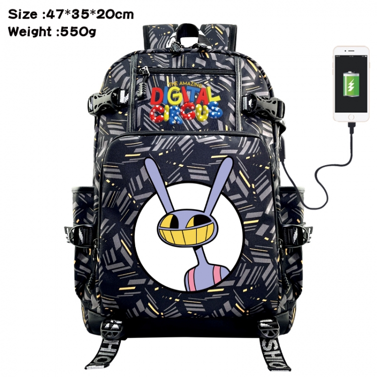 The Amazing Digital Circus Anime data cable camouflage print USB backpack schoolbag 47x35x20cm