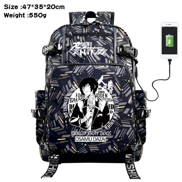 Bungo Stray Dogs Anime data cable camouflage print USB backpack schoolbag 47x35x20cm