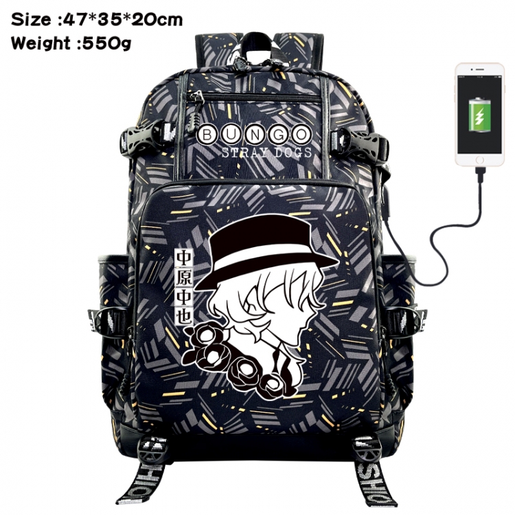 Bungo Stray Dogs Anime data cable camouflage print USB backpack schoolbag 47x35x20cm